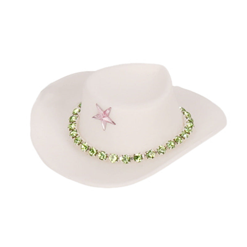 Wholesale Pink cowboy hat with diamond chain hairpin toy doll accessories hat plastic hat